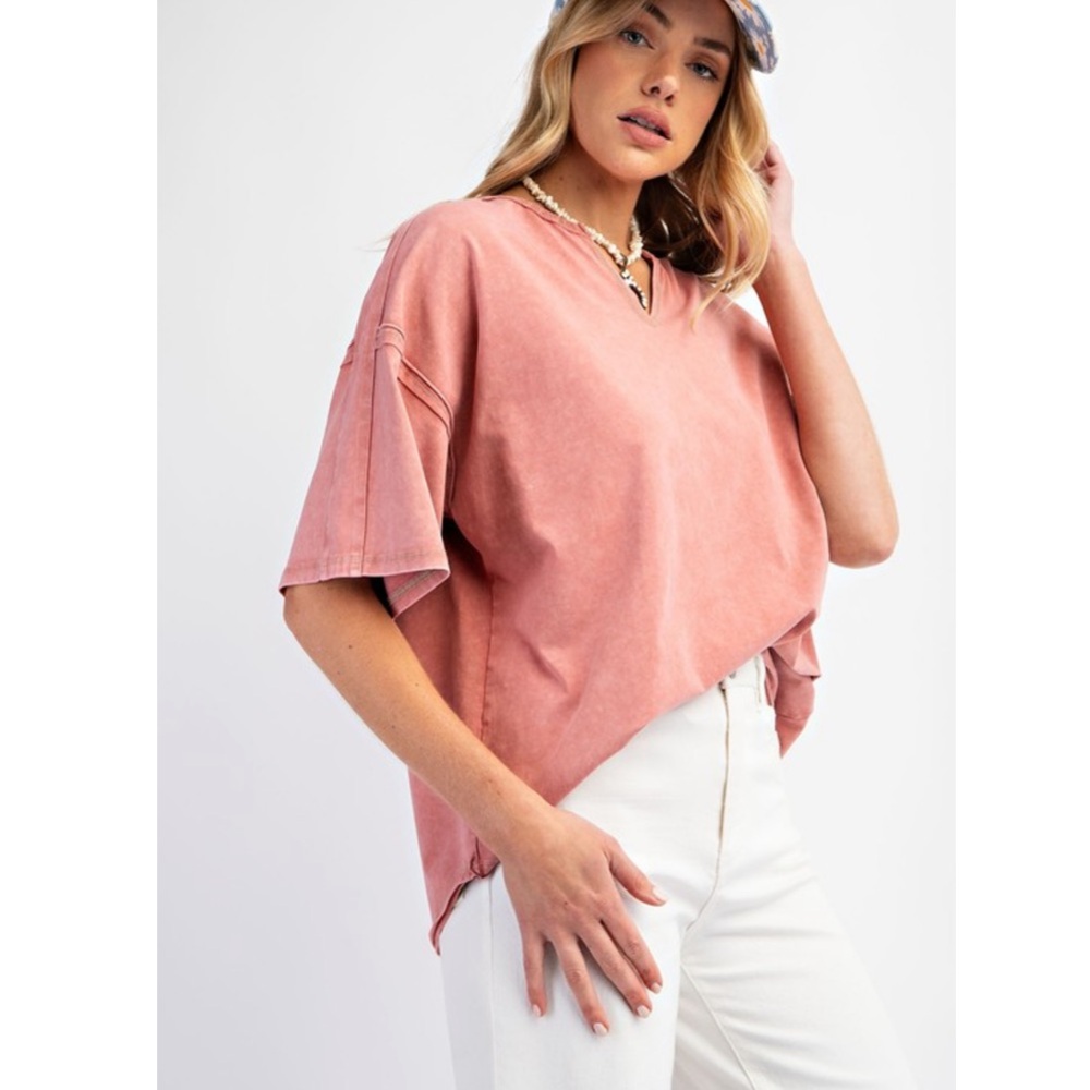 NWT washed cotton jersey oversized top in dried rose